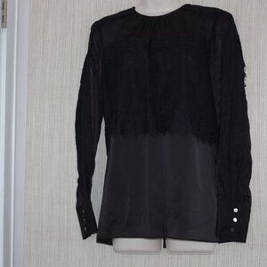 per se by carlisle pandora black silk lace long blouses Size:4